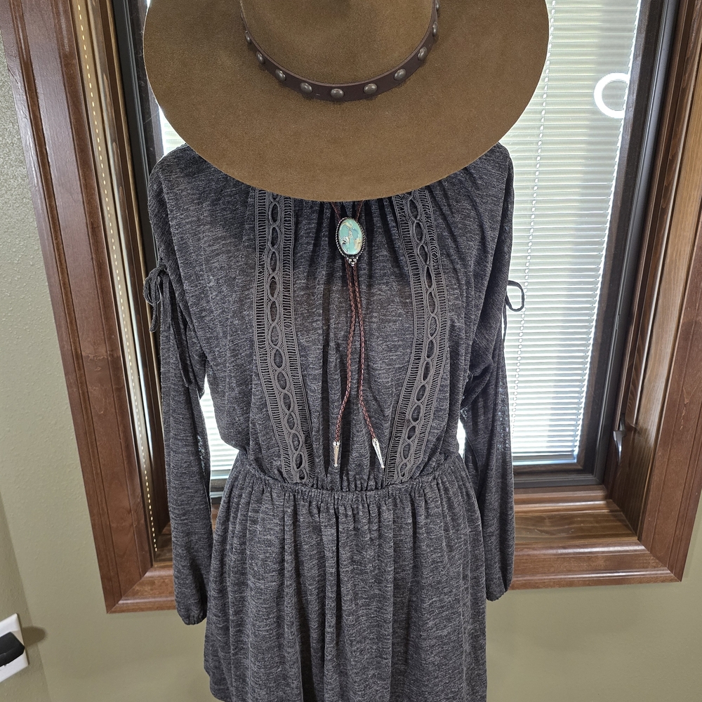 Miss Me Charcoal Long Sleeve Dress